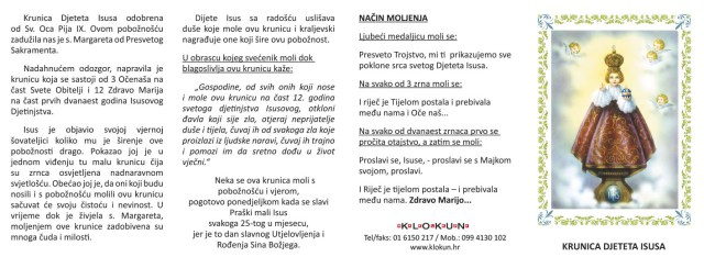 Molitvena kartica - Krunica djeteta Isusa
